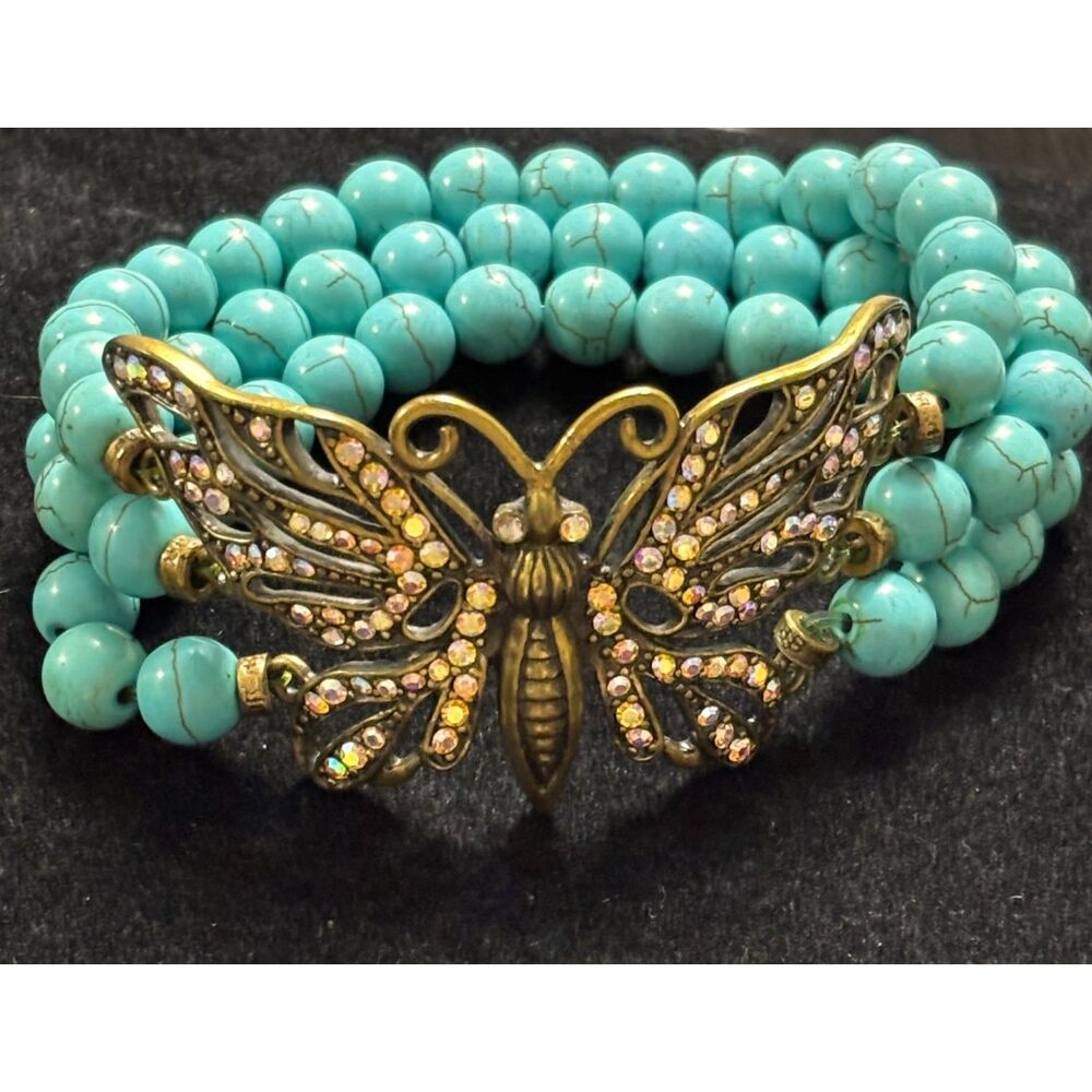 Rare Kirks Folly Turquoise Butterfly Statement 8" Bracelet